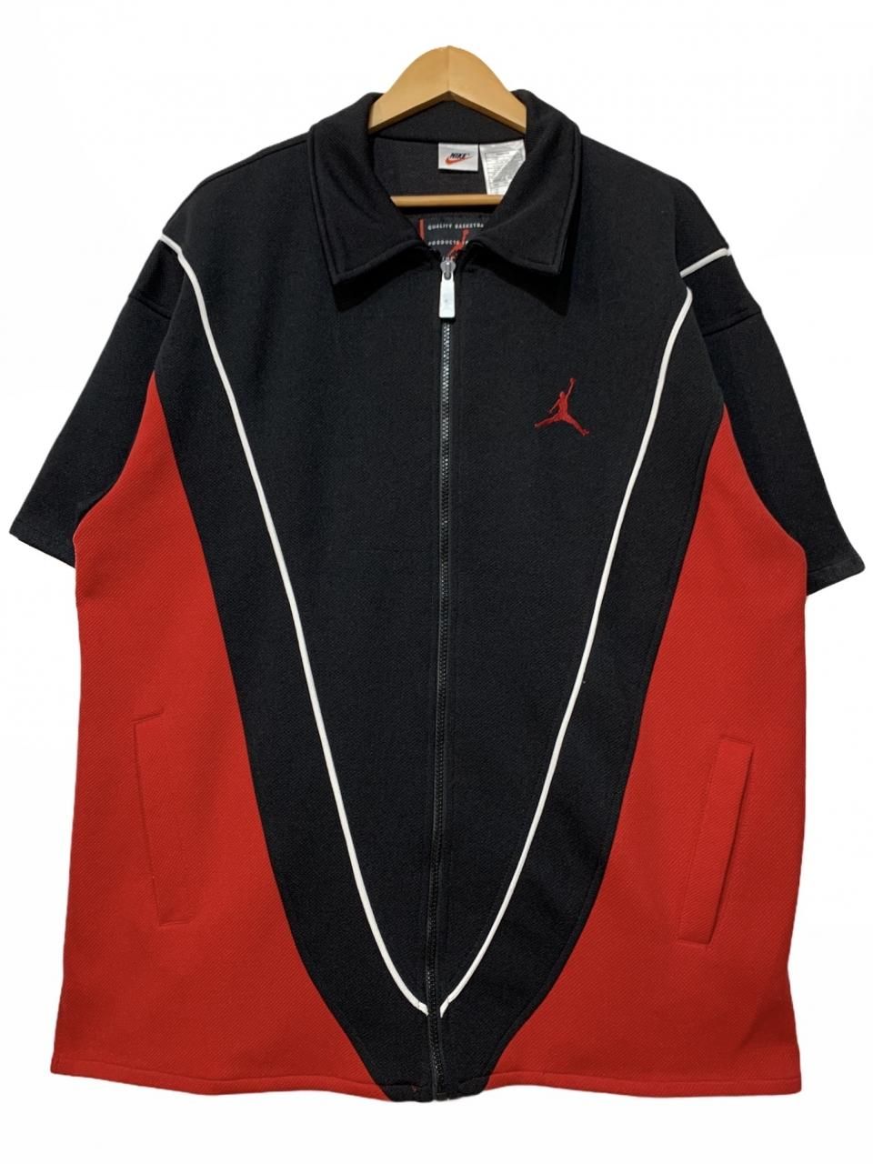 90s NIKE AIR JORDAN Zip Up S/S Shirt 黒赤 L 銀タグ ナイキ エア