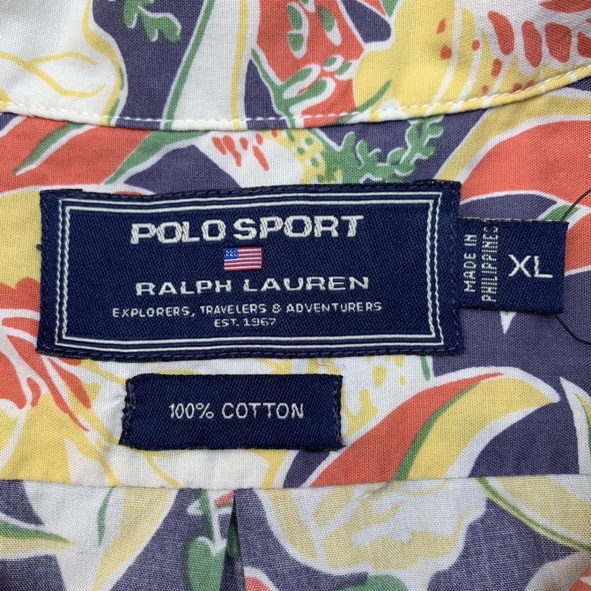 90s～00s POLO SPORT Cotton Aloha Shirt 紺黄 XL ポロスポーツ