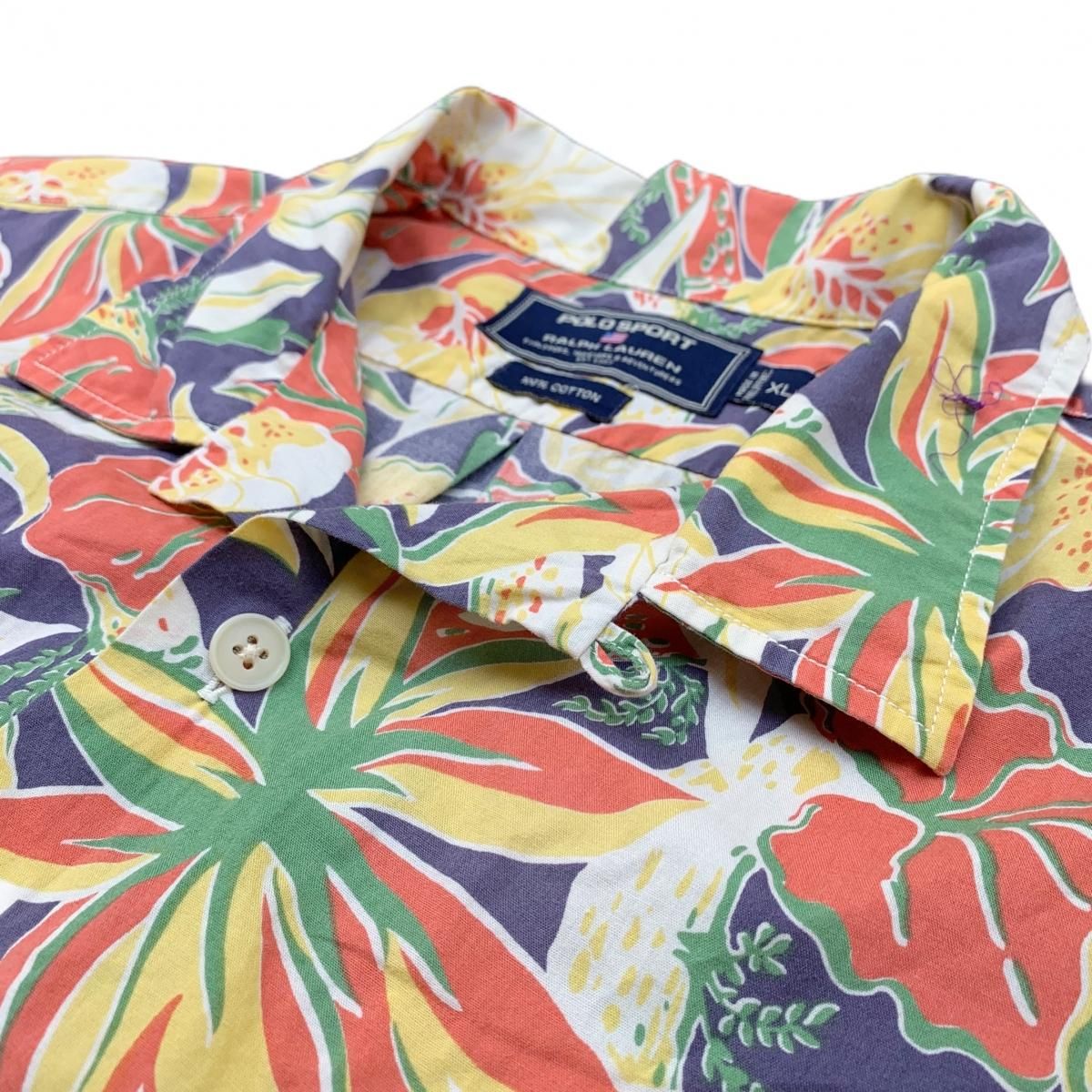 90s～00s POLO SPORT Cotton Aloha Shirt 紺黄 XL ポロスポーツ