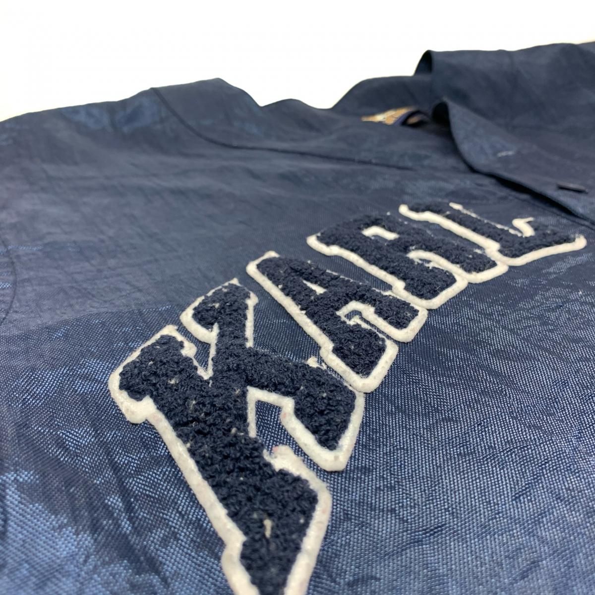 90s KARL KANI Nylon Pullover Baseball Shirt 紺 L カールカナイ ...