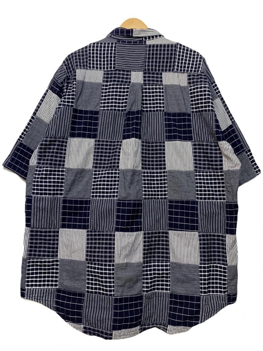 90s NAUTICA Check Patchwork BD S/S Shirt 紺 XL ノーティカ 半袖 シャツ パッチワーク チェック柄 ボタンダウン ネイビー - NEWJOKE ONLINE STORE