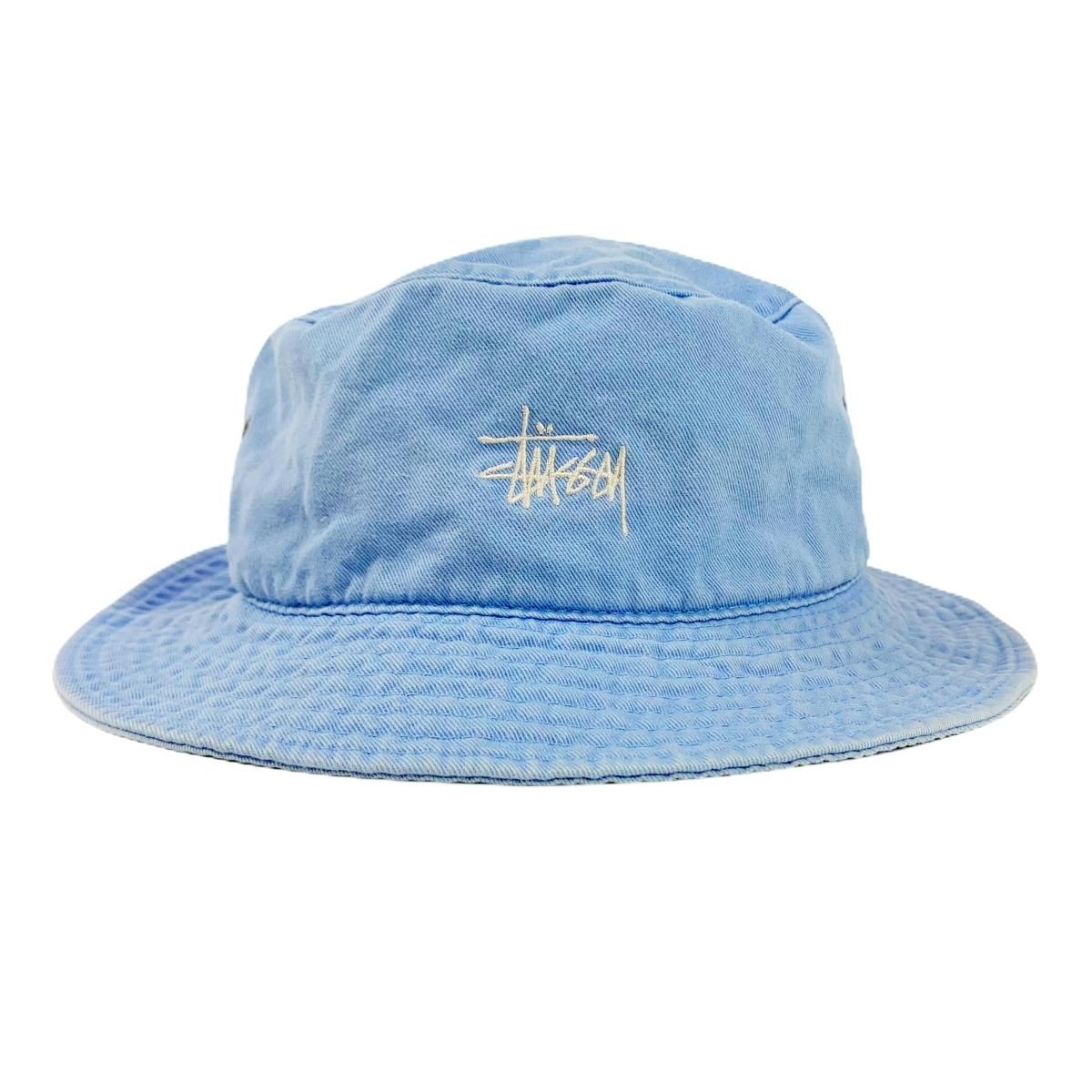 s OLD STUSSY Stock Logo Cotton Bucket Hat 水色 L/XL 紺タグ