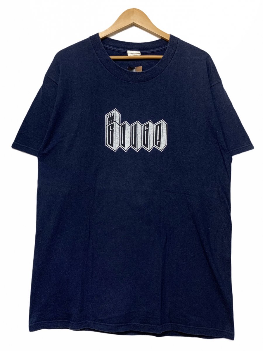 USA製 90s GOUGE Print S/S Tee 紺 L グウジ グージ 半袖 Tシャツ ロゴ 