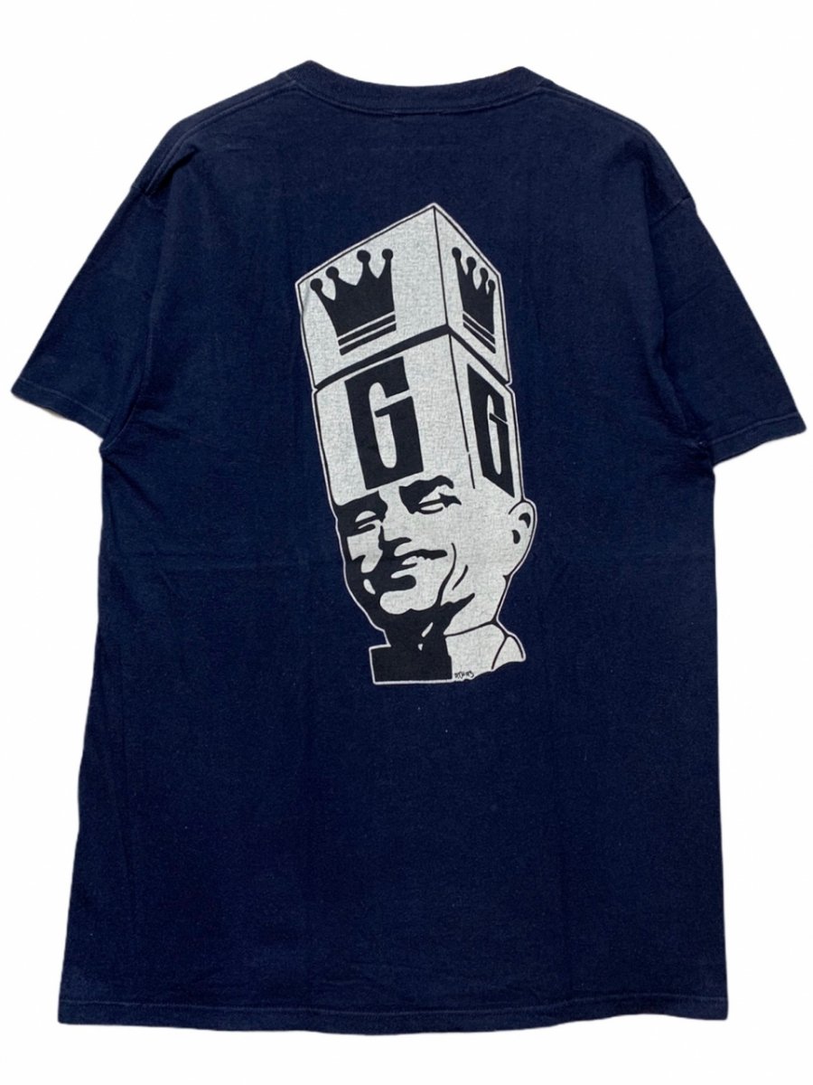 USA製 90s GOUGE Print S/S Tee 紺 L グウジ グージ 半袖 Tシャツ ロゴ 