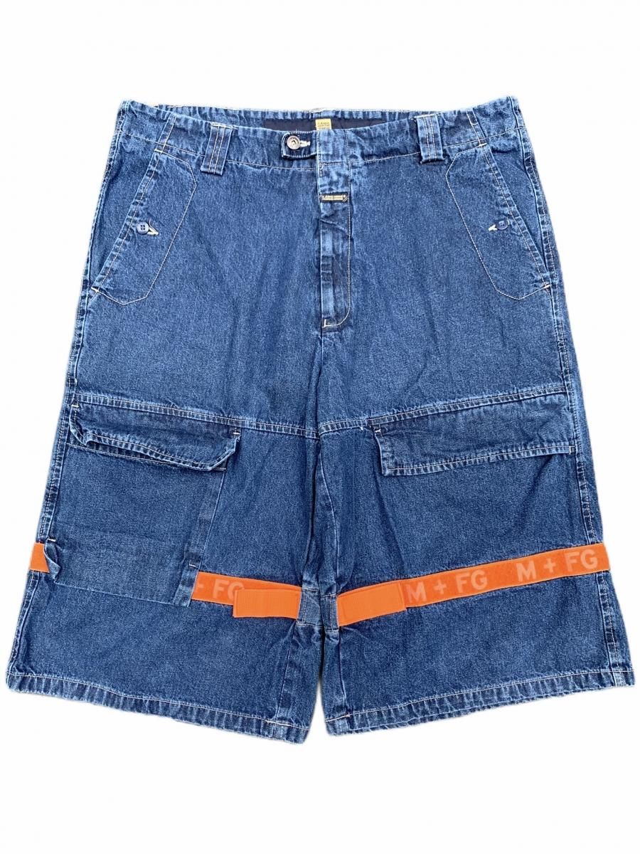 90s MARITE ＋ FRANCOIS GIRBAUD Denim Shuttle Shorts 青 W38 マリテフランソワジルボー  デニムショーツ シャトルショーツ シャトルパンツ 古着 - NEWJOKE ONLINE STORE