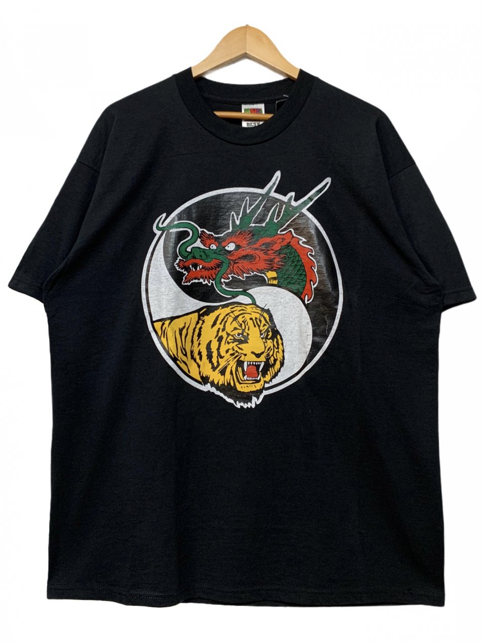 90s～00s UNKNOWN Tiger & Dragon Print S/S Tee 黒 XL タイガー 