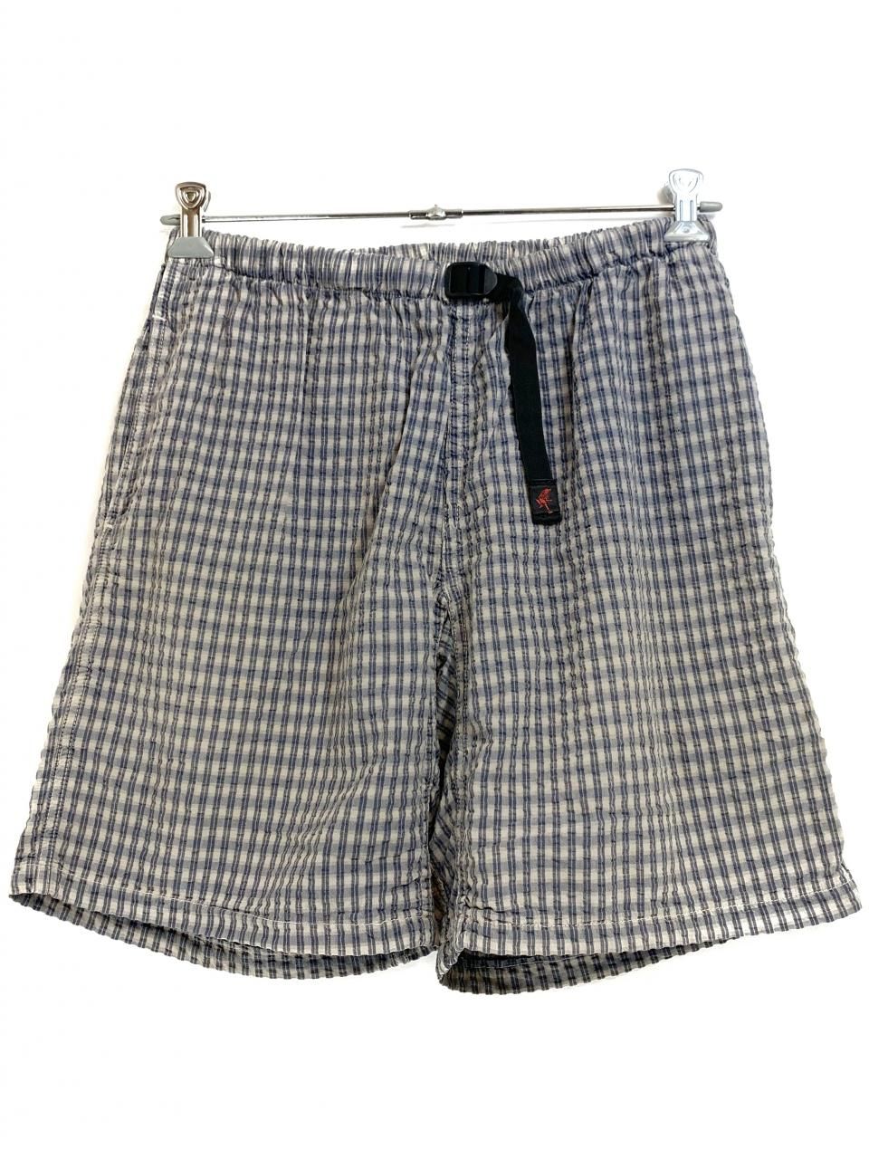 USA製 90s GRAMICCI Check Seersucker Climbing Shorts 紺灰 M グラミチ クライミングショーツ  シアサッカー チェック柄 アウトドア アメリカ製 古着 - NEWJOKE ONLINE STORE