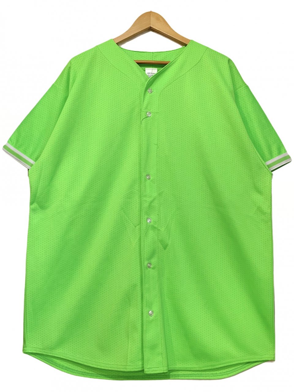 Deadstock USA製 90s UNKNOWN Plain Mesh Baseball Shirt 蛍光緑 XL ベースボールシャツ  ユニフォーム 無地 ネオングリーン アメリカ製 古着 - NEWJOKE ONLINE STORE