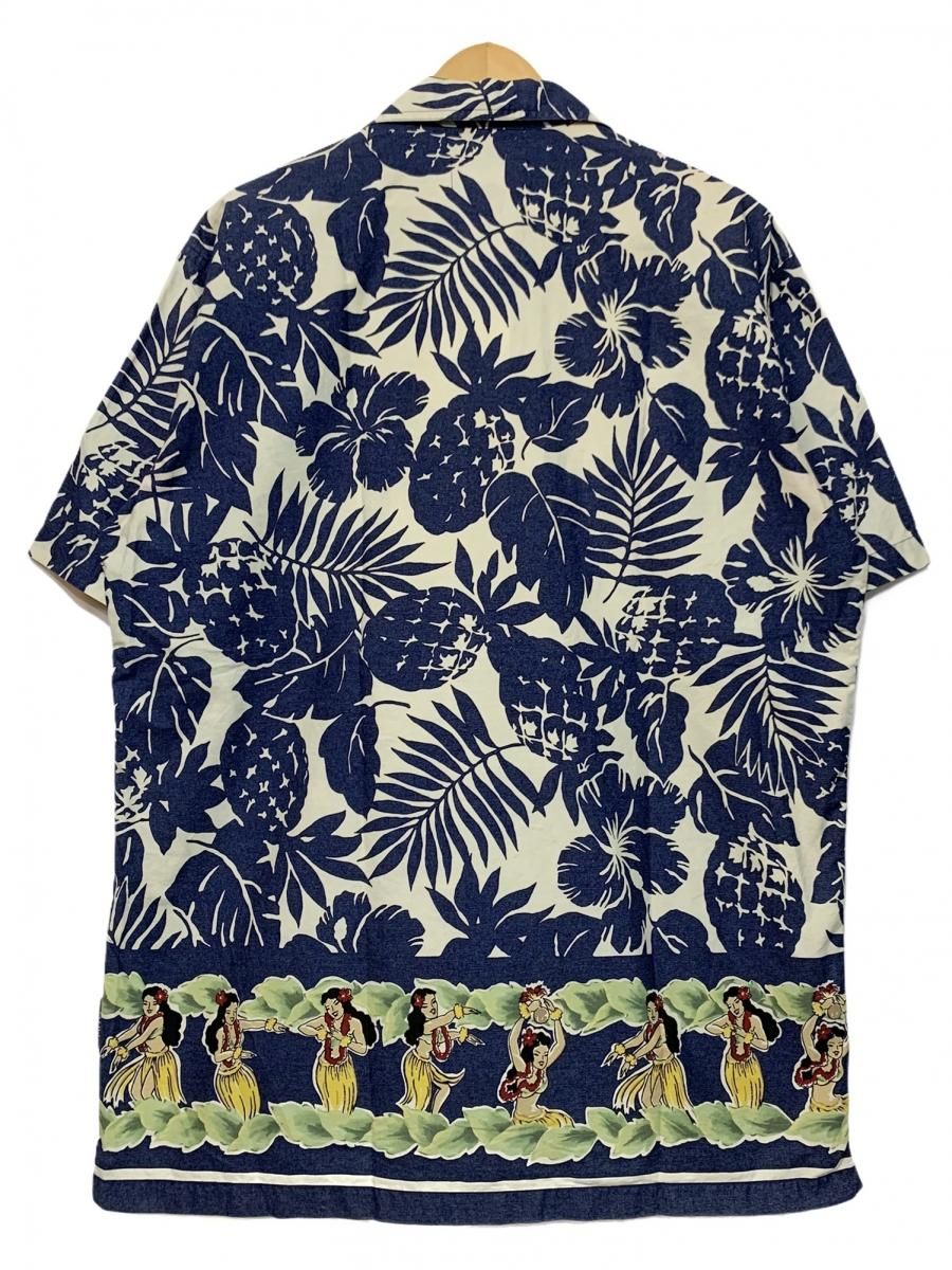 90s CHAPS Cotton Aloha Shirt 紺 M チャップス アロハシャツ 開襟