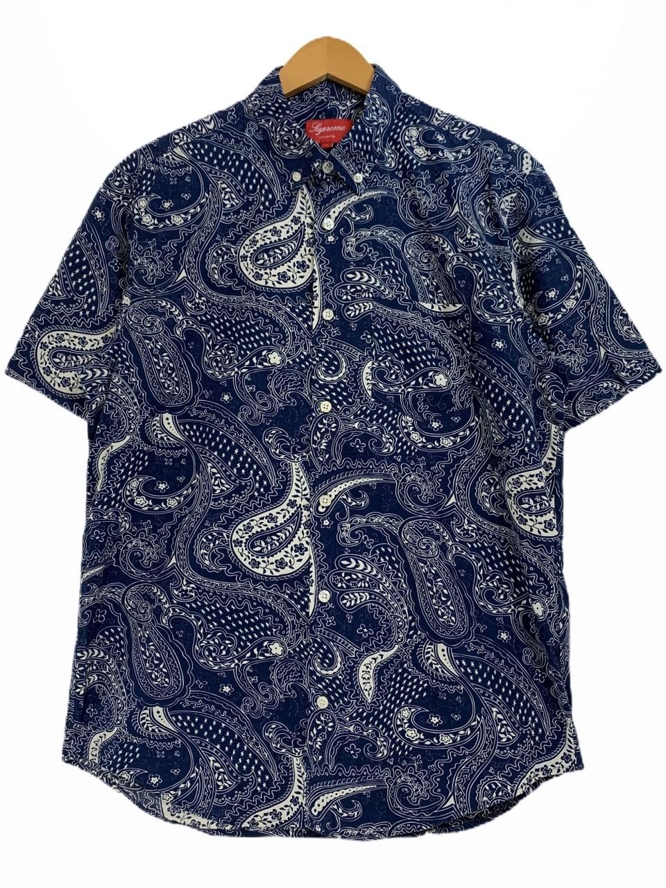 13SS SUPREME Paisley S/S BD Shirt 紺 M シュプリーム 半袖 シャツ ...