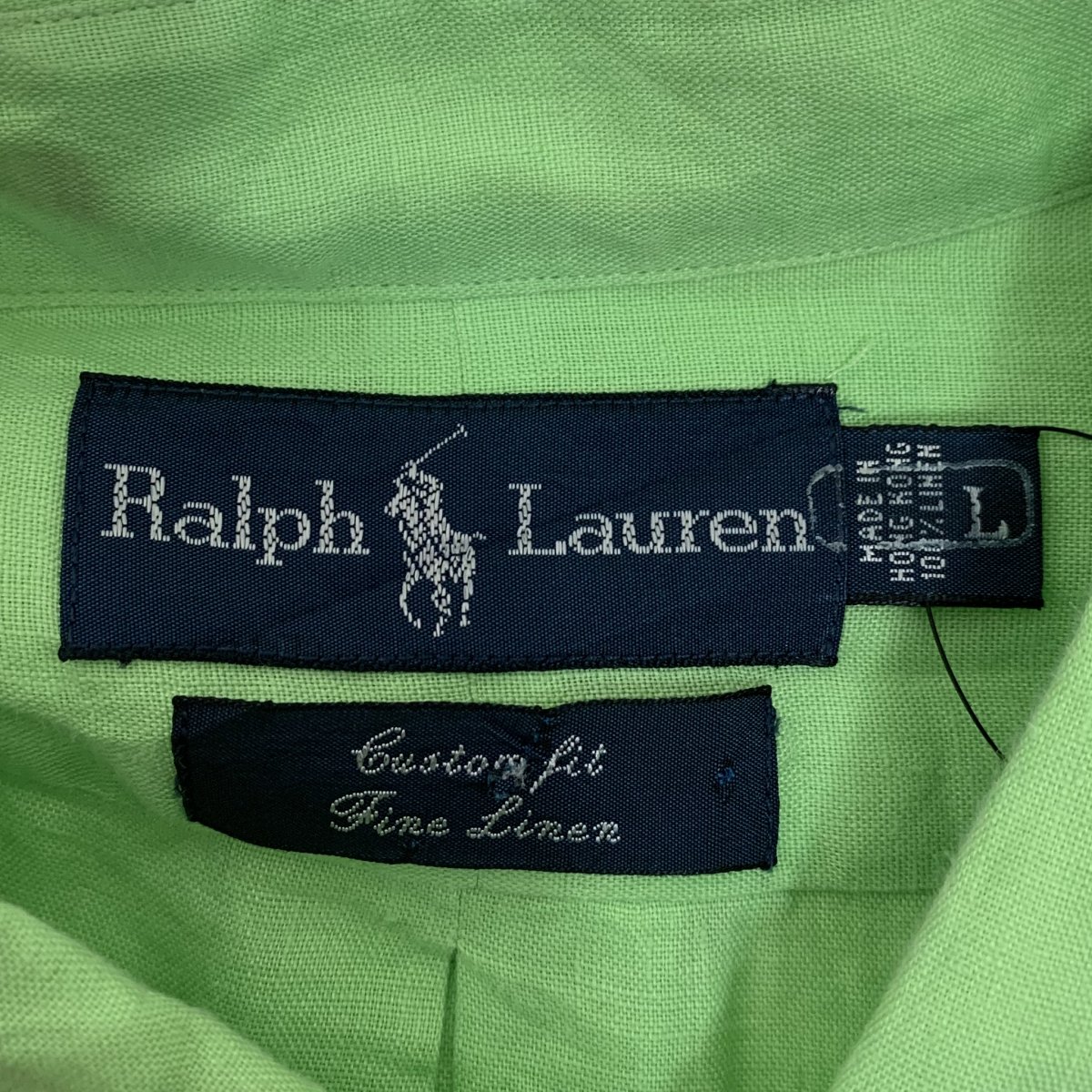 90s Polo Ralph Lauren Linen BD S/S Shirt 黄緑 L ポロラルフローレン
