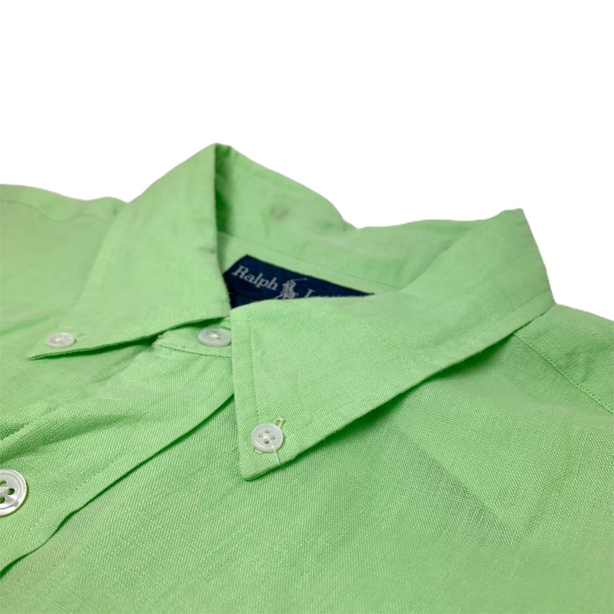 90s Polo Ralph Lauren Linen BD S/S Shirt 黄緑 L ポロラルフローレン ...