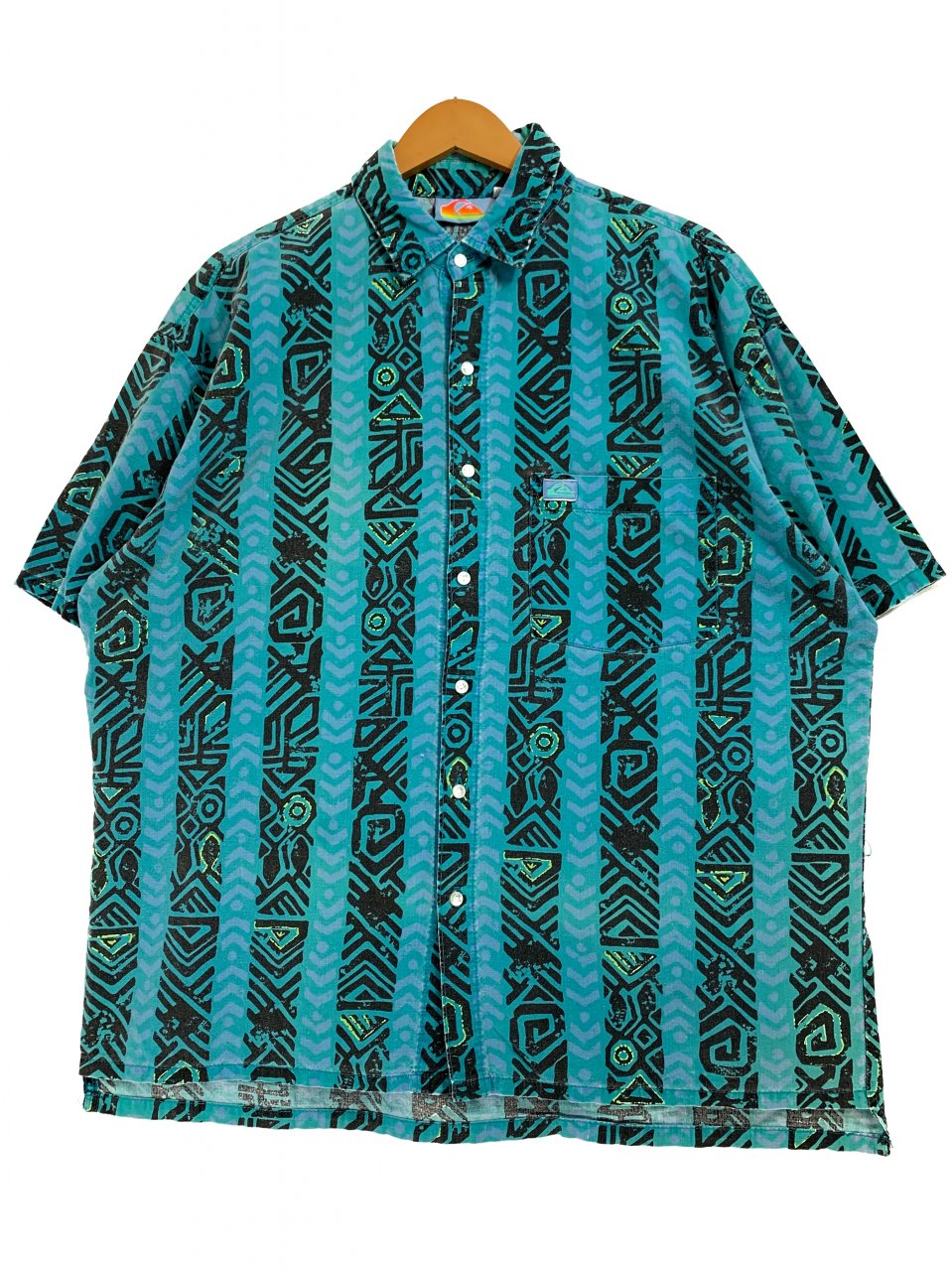 USA製 90s QUIKSILVER Cotton Stripe S/S Shirts エメラルド M