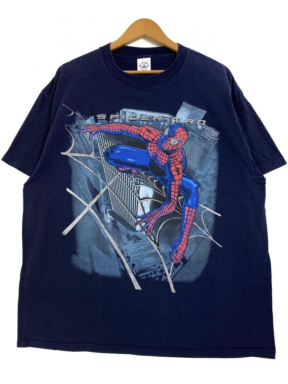 s SPIDER MAN Print S/S Tee 紺 XL スパイダーマン 半袖 Tシャツ プリント アメコミ キャラクター 映画 ムービーT  MARVEL マーベル ネイビー 古着   NEWJOKE ONLINE STORE