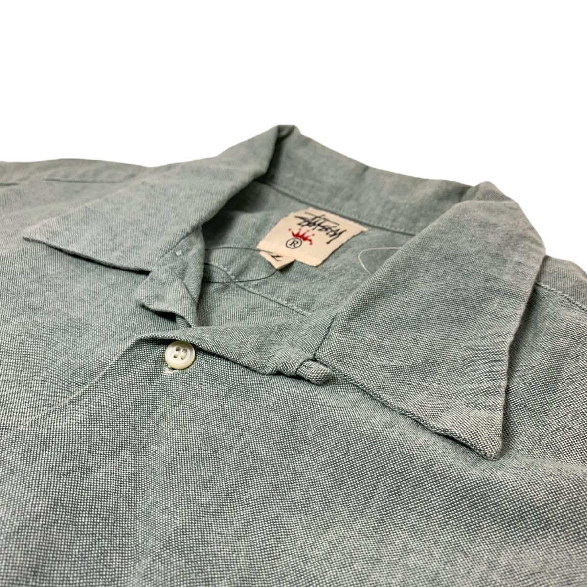 USA製 90s OLD STUSSY Cotton Open Collar S/S Shirt 緑 L 白タグ ...