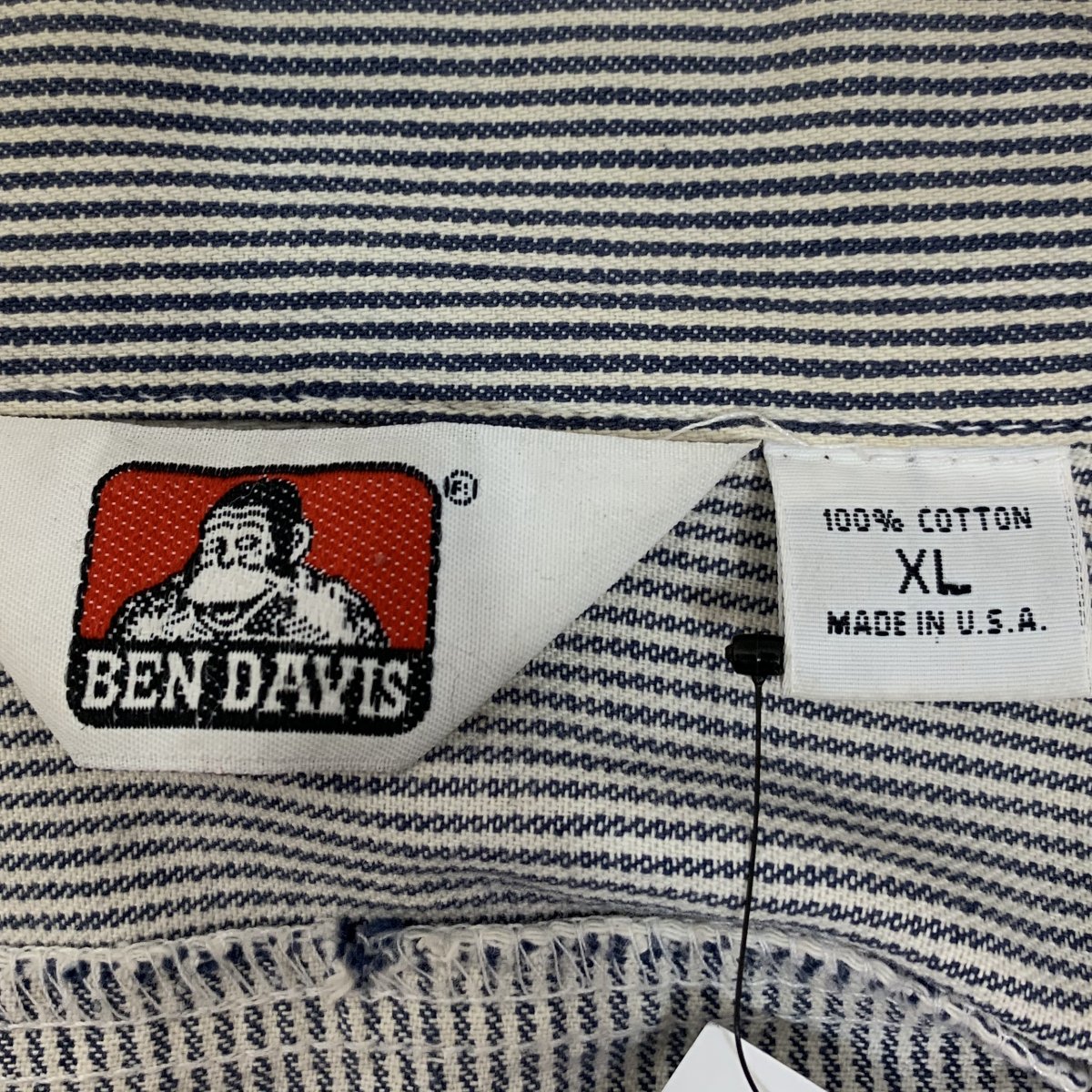 USA製 90s BEN DAVIS Half-Zip L/S Work Shirt 紺白 L ベンデイビス 