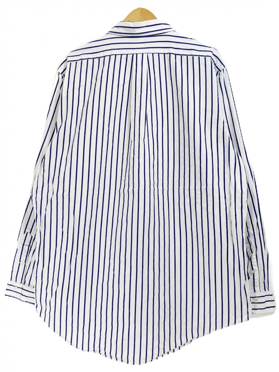 90s Polo Ralph Lauren Cotton Stripe BD L/S Shirt 白紺 XL ポロ 
