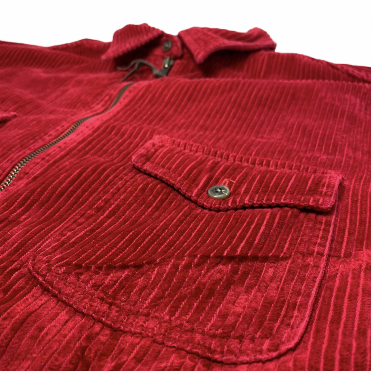 90s ST JOHN'S BAY Wide Corduroy Zip Up Shirt 赤 XL-TALL セント
