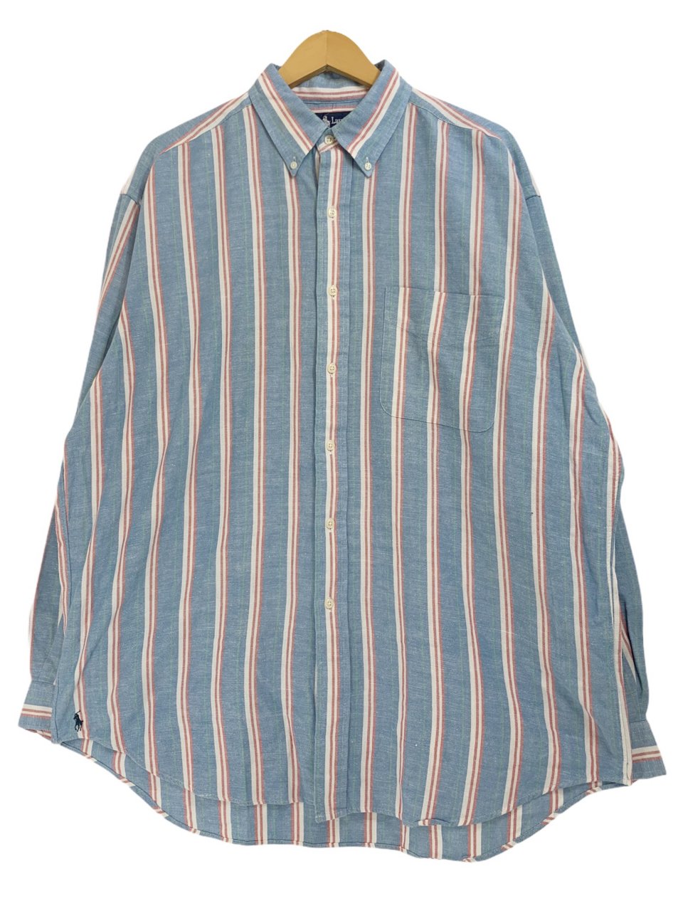 【希少】ポロラルフローレン ストライプ ビッグシャツ 90sロゴ刺繍 ポニー