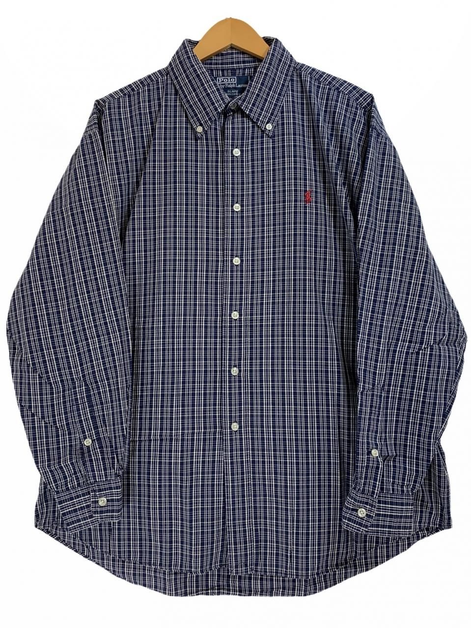 Polo Ralph Lauren Cotton Check BD L/S Shirt 紺 L ポロラルフ