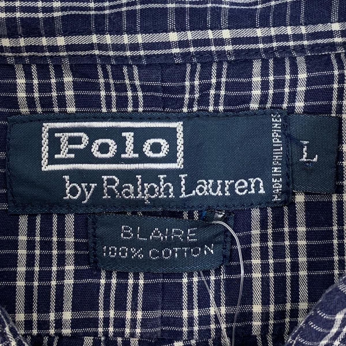 Polo Ralph Lauren Cotton Check BD L/S Shirt 紺 L ポロラルフ