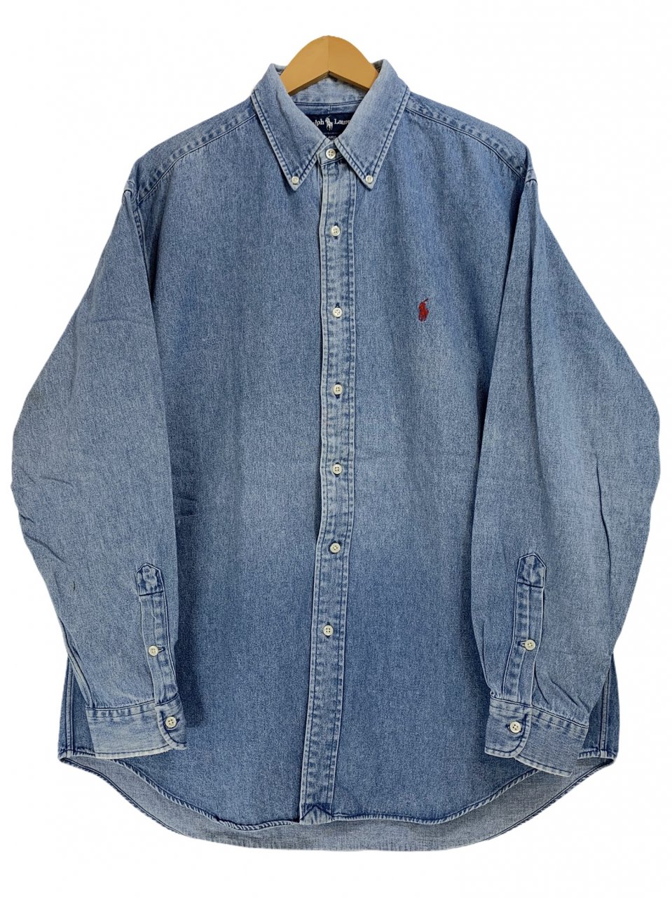 90s 　ポロラルフローレン　ワンポイント刺繍　デニム長袖シャツ　Lサイズ