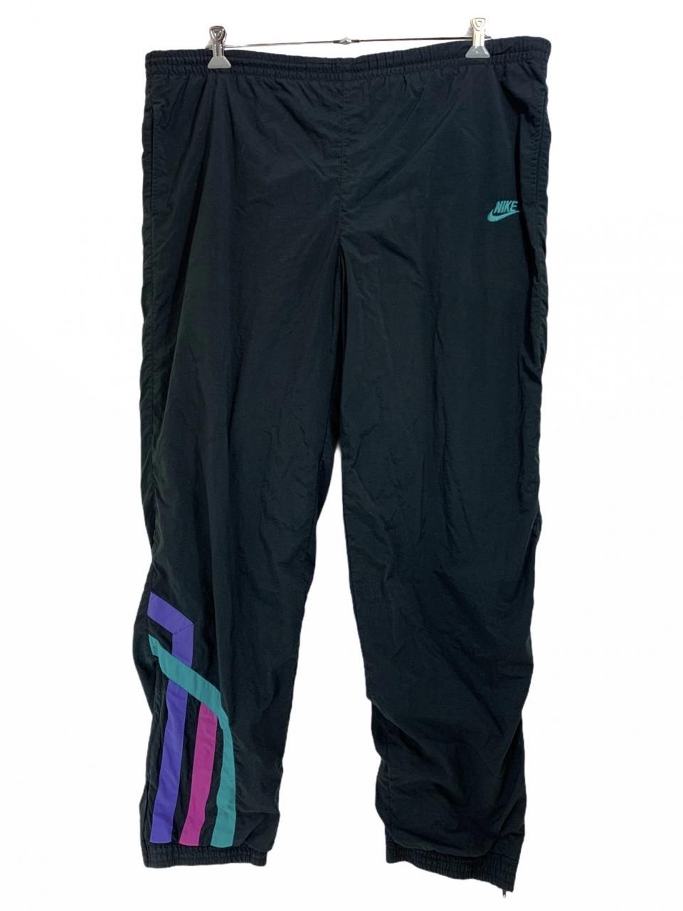 90s NIKE Logo Nylon Pants 黒 L 銀タグ ナイキ ナイロンパンツ ...