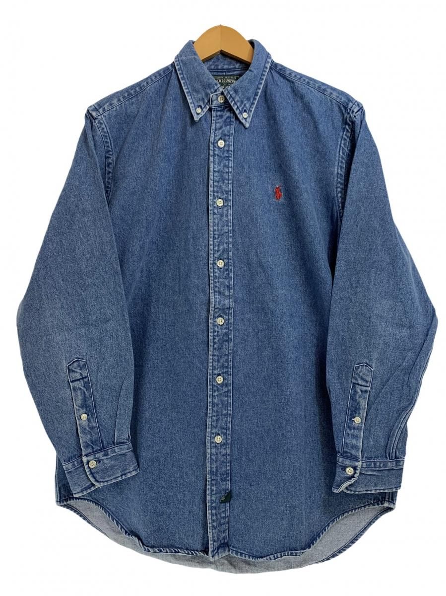 90s POLO COUNTRY Denim BD L/S Shirt 青 M ポロカントリー 長袖