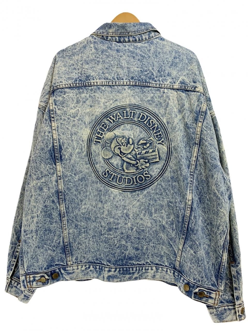 90s DISNEY Chemical Wash Denim Jacket 薄青 XL ディズニー ミッキー