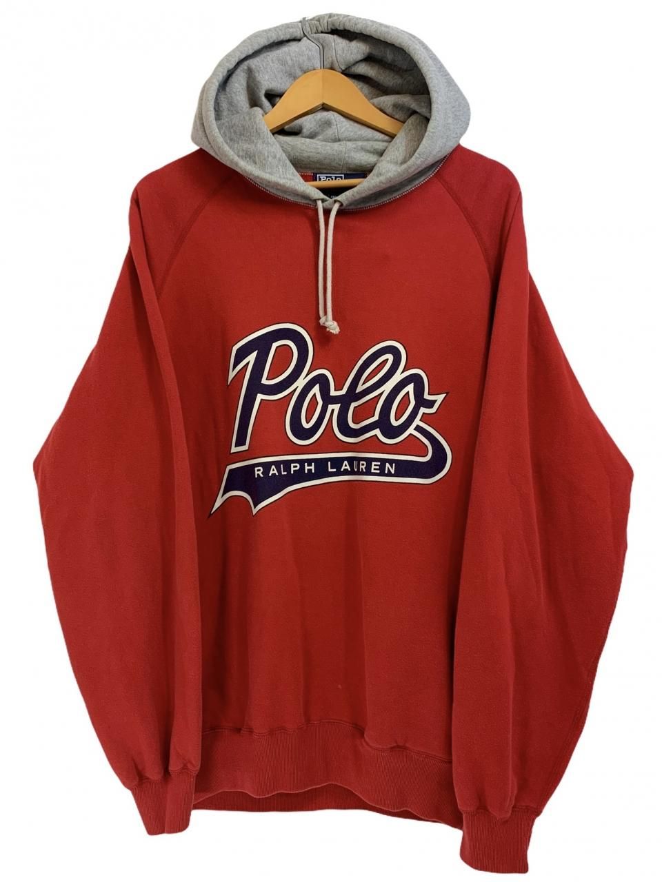 90s Polo Ralph Lauren Script Logo Sweat Hoodie 赤灰 M ポロ