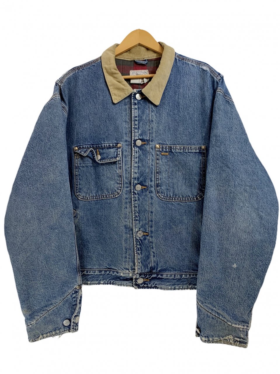 USA製 80s Polo Ralph Lauren Flannel Lined Denim Jacket 青 L 白タグ