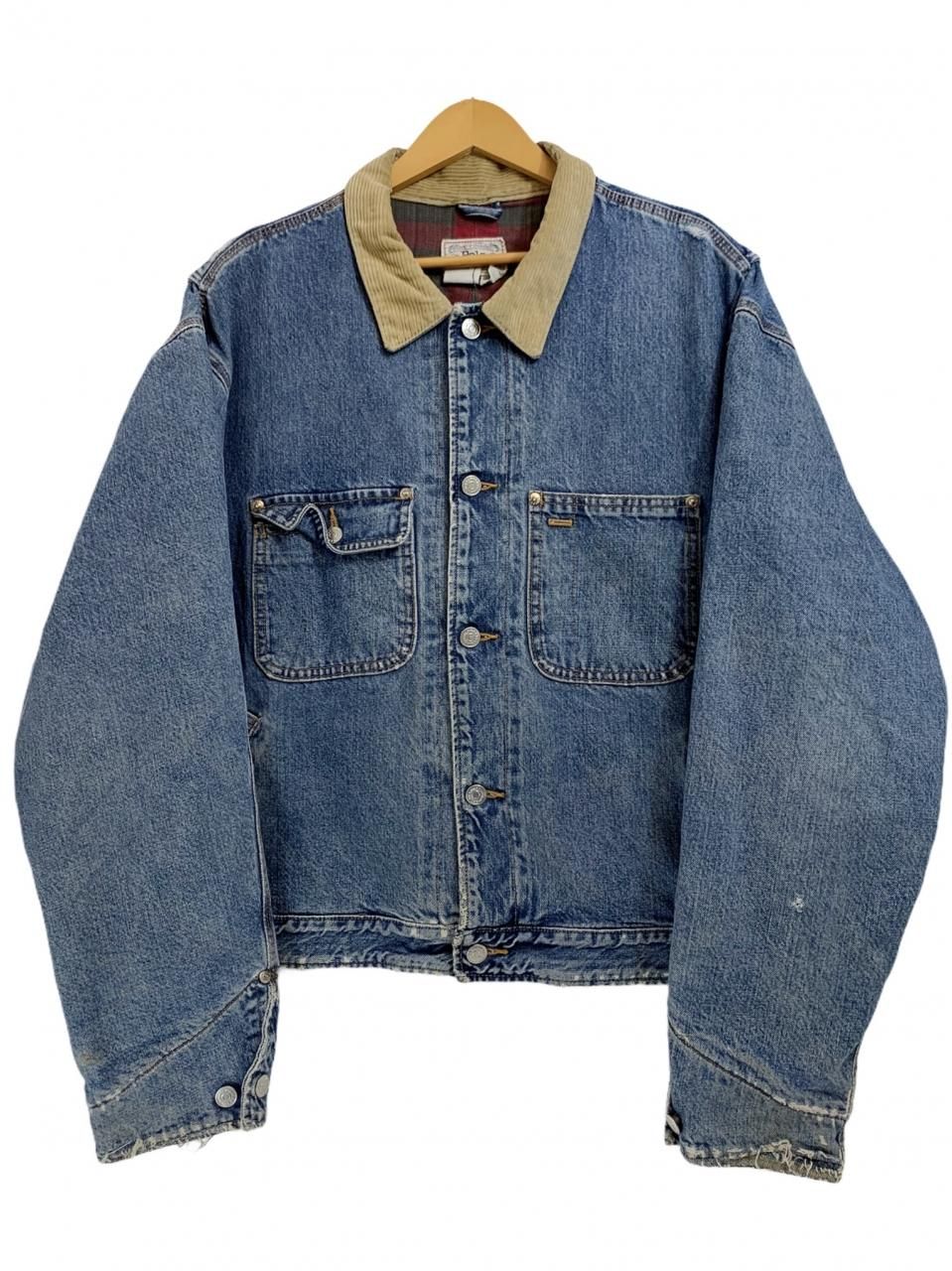入荷中 デニムジャケット ポロラルフローレン 白タグ L 青 Jacket Denim Lined Flannel Lauren Ralph Polo 80s USA製 裏地ネル STORE ONLINE NEWJOKE - 古着 襟コーデュロイ ジャケット・アウター