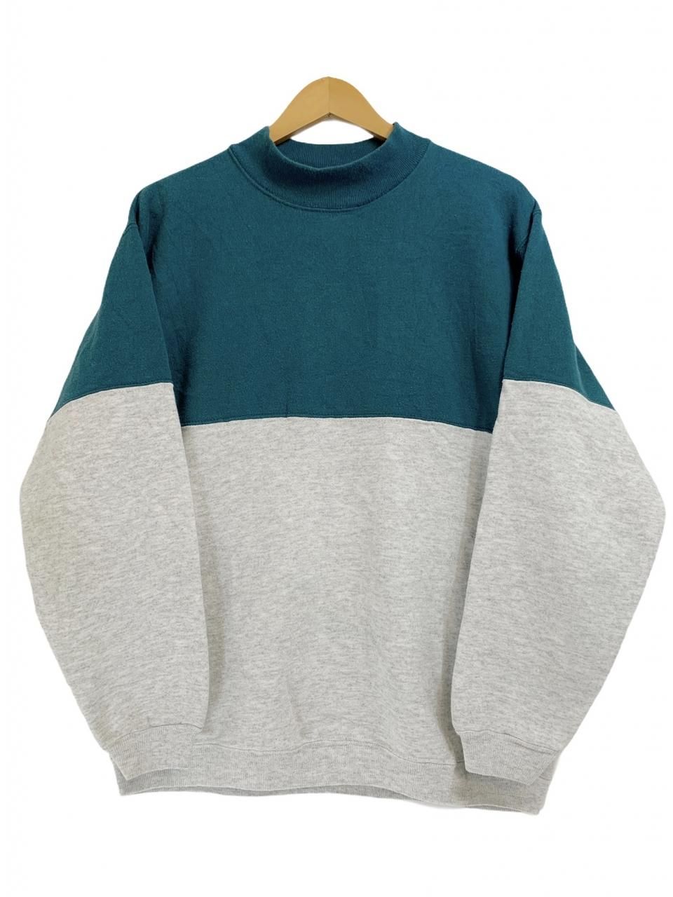 Usa製 90s Hanes Mock Neck 2 Tone Sweatshirt 深緑灰 L ヘインズ スウェット モックネック 2トーン切り替え 無地 古着 Newjoke Online Store