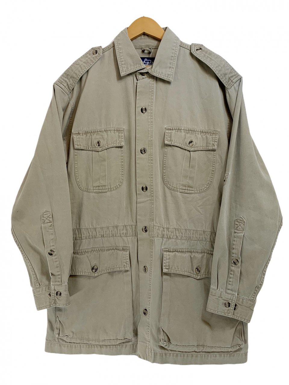 80s Woolrich Cotton L/S Safari Shirt カーキ M 紺タグ ウールリッチ