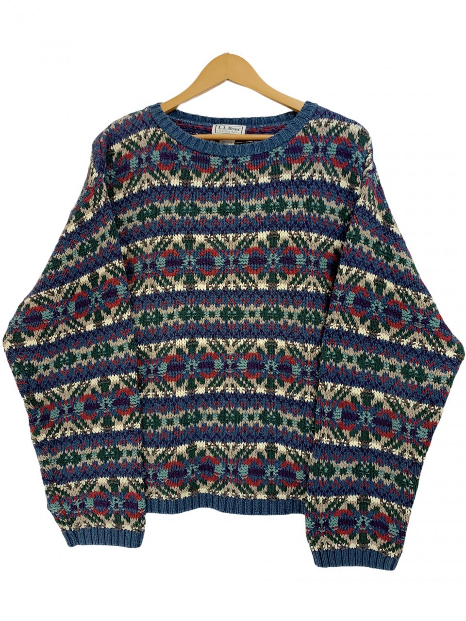 USA製 80s L.L.Bean Nordic Pattern Cotton Knit マルチカラー XL