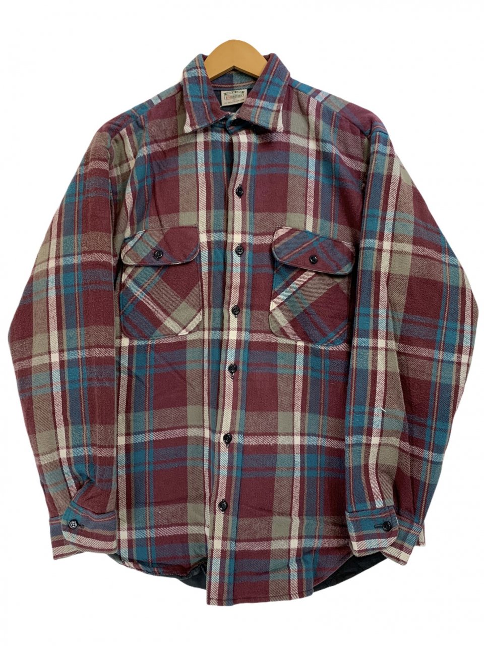 90s FIVE BROTHER Quilting Lined Flannel L/S Shirt エンジ M
