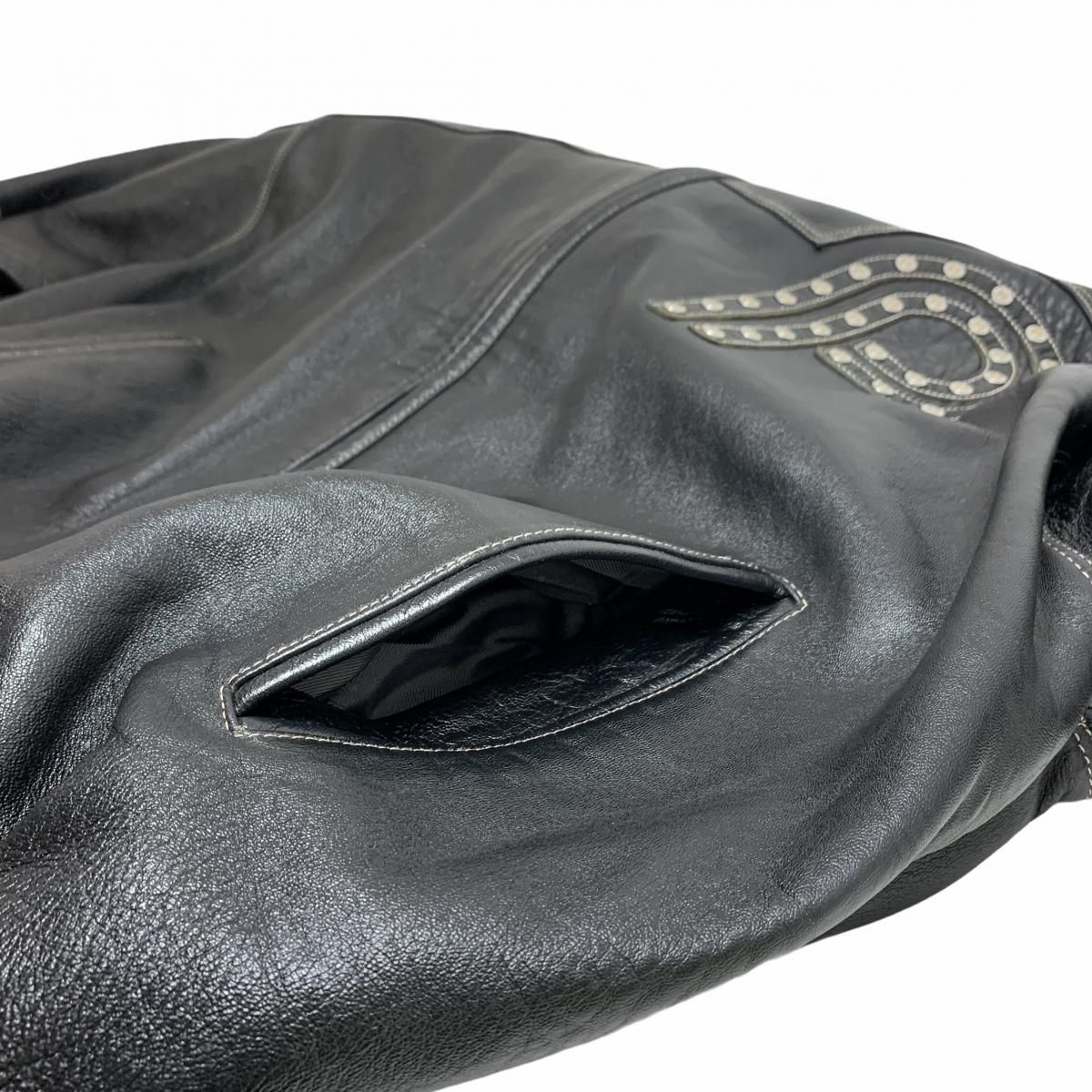 00s PELLE PELLE Studs Logo Zip Up Leather Jacket 黒 46 00s PELLE PELLE Studs Logo Zip Up Leather Jacket 黒 46