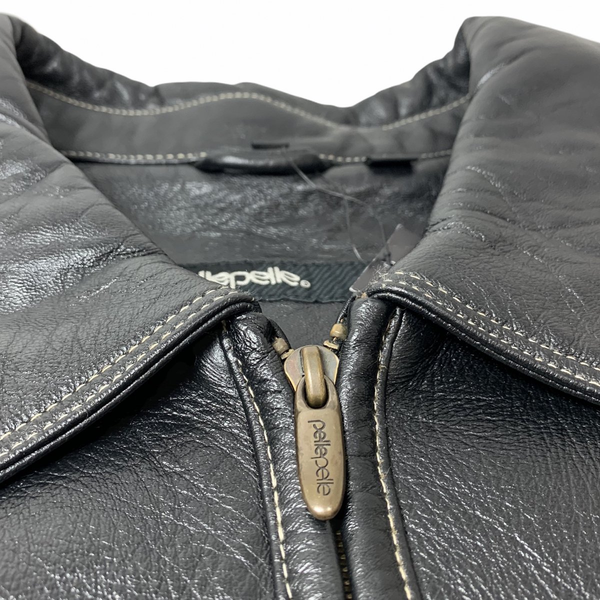 00s PELLE PELLE Studs Logo Zip Up Leather Jacket 黒 46 ペレペレ ...