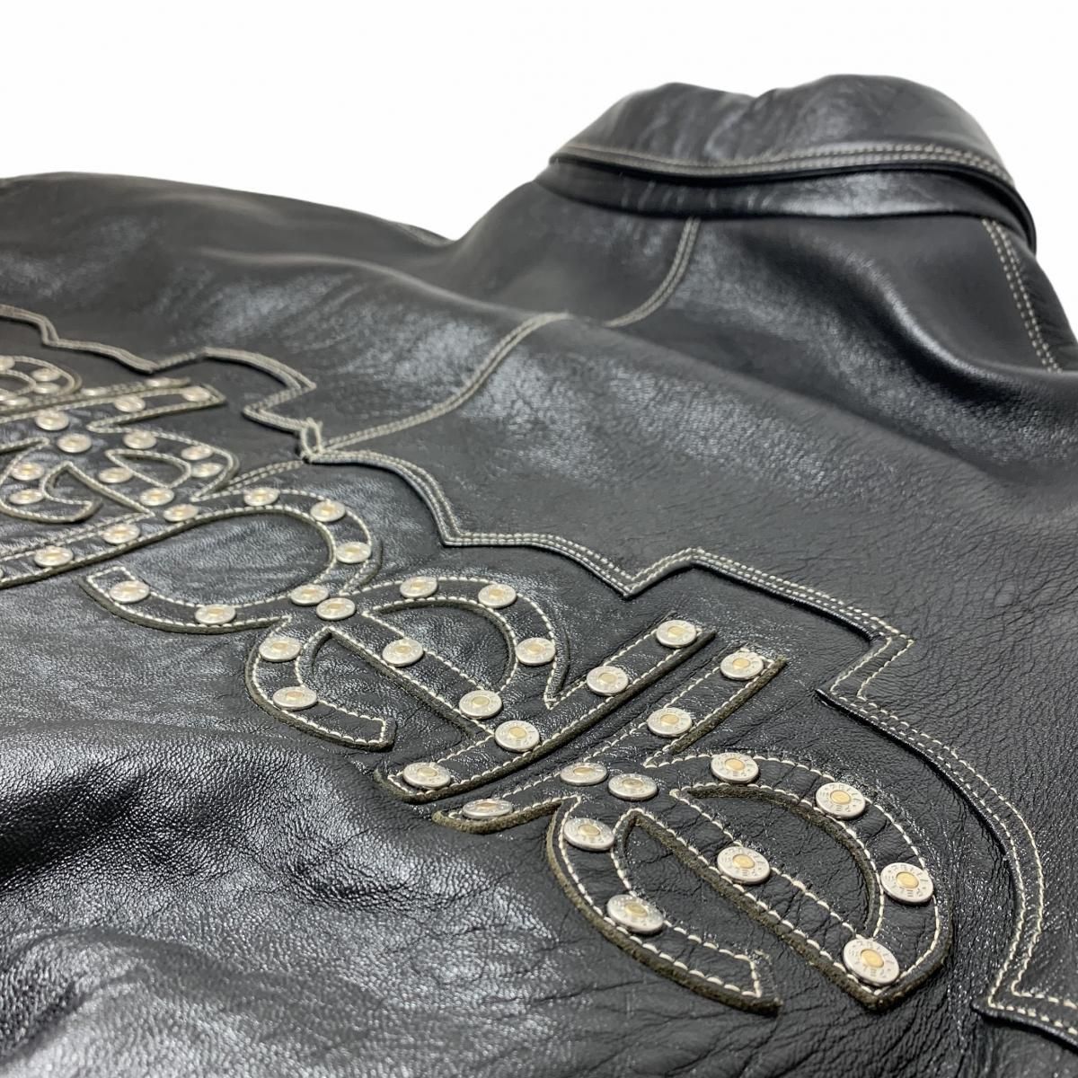 00s PELLE PELLE Studs Logo Zip Up Leather Jacket 黒 46 00s PELLE PELLE Studs Logo Zip Up Leather Jacket 黒 46
