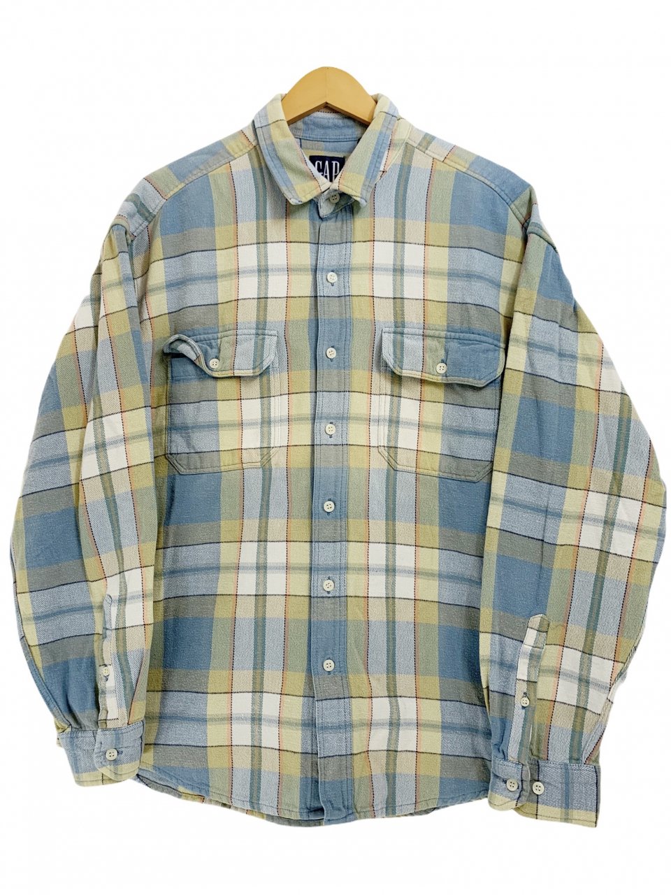 90s OLD GAP Check Flannel L/S Shirt 薄青 L デカタグ オールド 