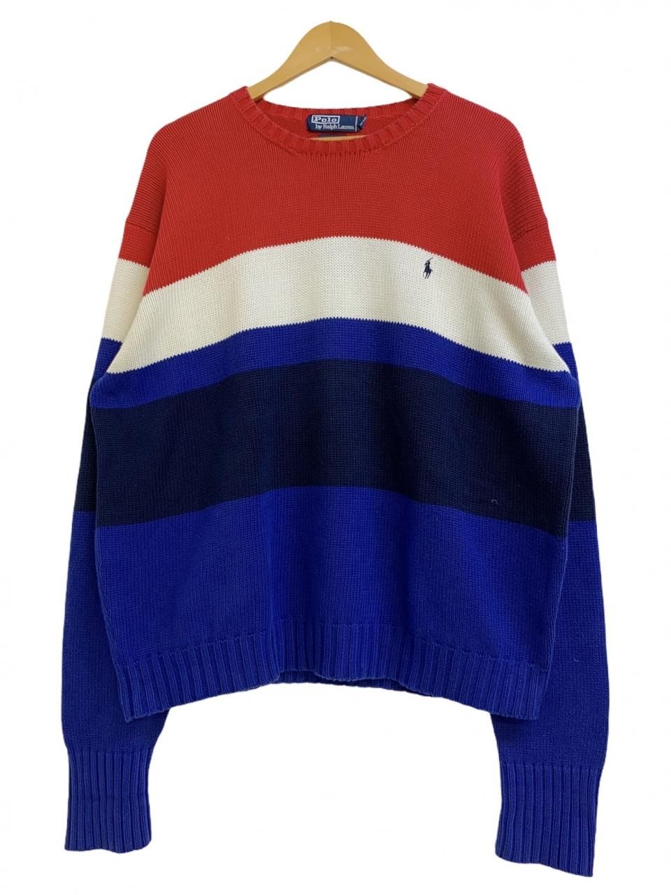 90s Polo Ralph Lauren Border Cotton Knit トリコロール XL ポロ