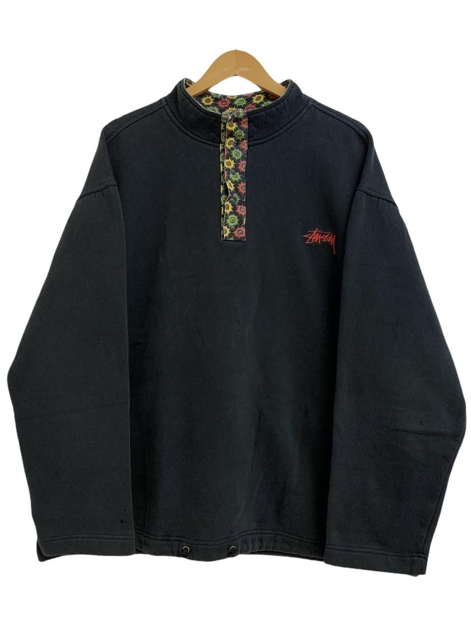 USA製 80s OLD STUSSY Half-Button Logo Sweatshirt 黒 XL 黒