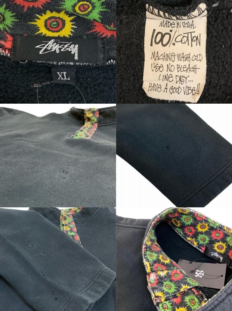 USA製 80s OLD STUSSY Half-Button Logo Sweatshirt 黒 XL 黒 USA製 80s OLD STUSSY Half-Button Logo Sweatshirt 黒 XL 黒