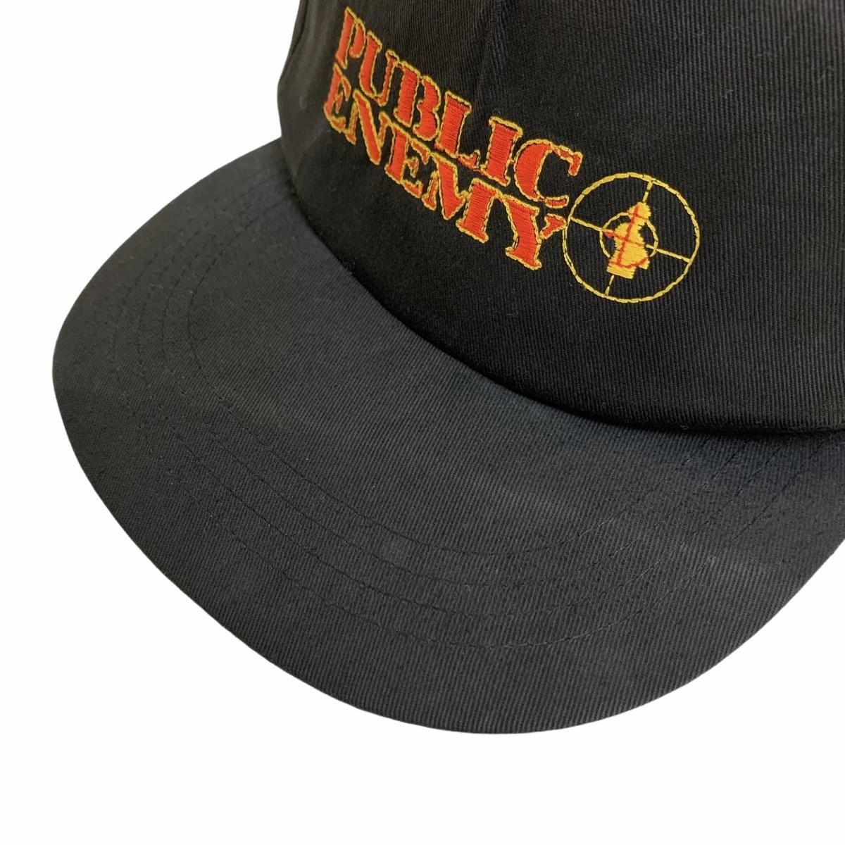 80s～90s PUBLIC ENEMY Logo 5 Panel Cap 黒 パブリックエネミー 5パネル キャップ ロゴ 刺繍 ラップT RAP  TEES 古着 - NEWJOKE ONLINE STORE