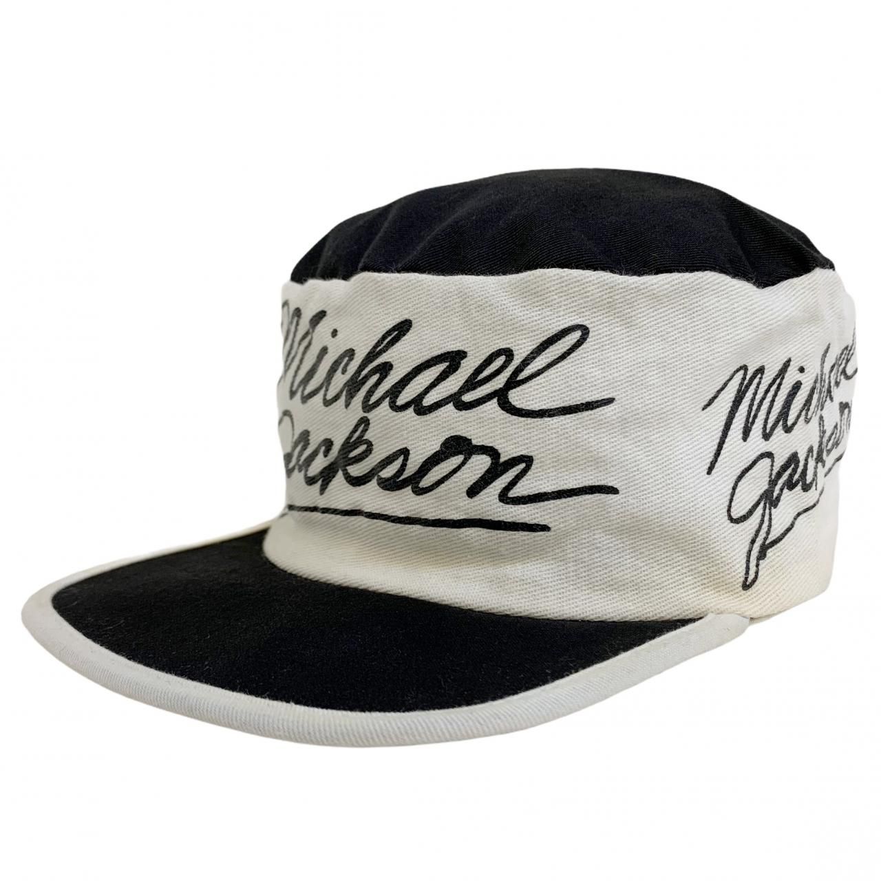 80s～90s MICHAEL JACKSON Logo Painter Cap 黒白 マイケルジャクソン ペインターキャップ ハット ロゴ プリント  アーティスト 古着 - NEWJOKE ONLINE STORE