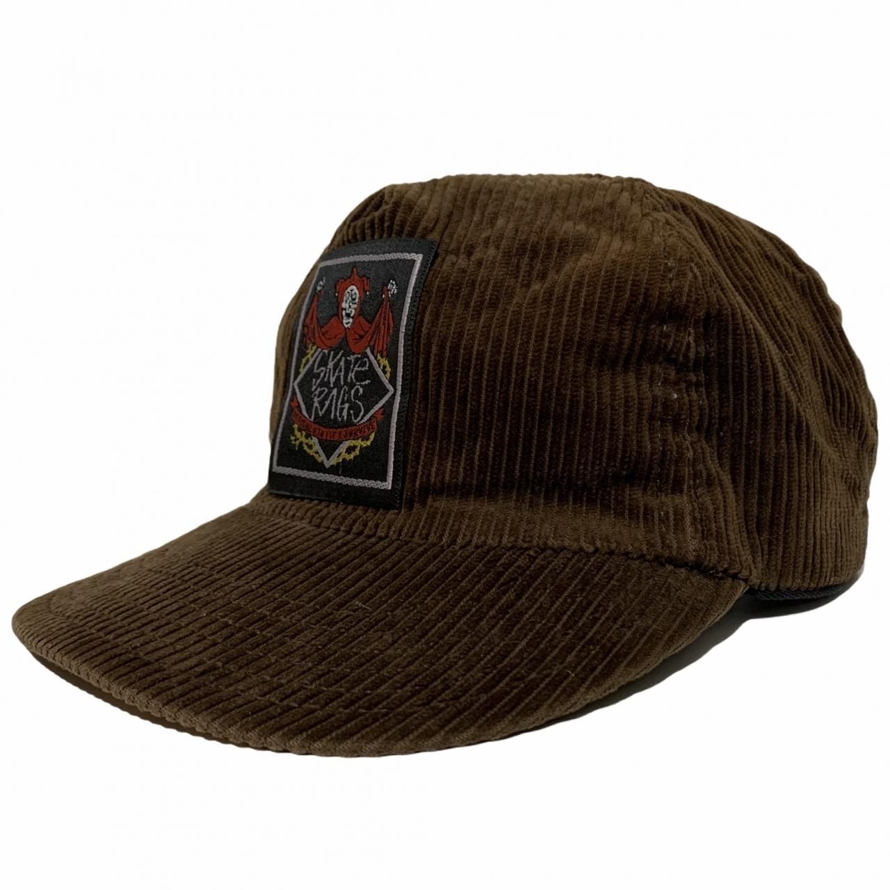 USA製 90s SKATE RAGS Wide Corduroy Logo 5 Panel Cap 茶 スケート