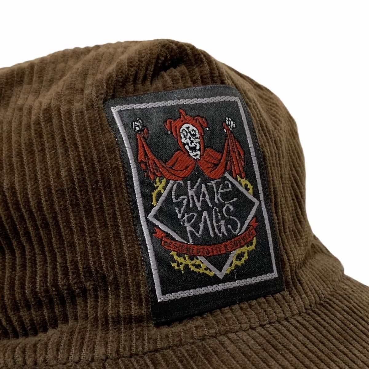 USA製 90s SKATE RAGS Wide Corduroy Logo 5 Panel Cap 茶 USA製 90s SKATE RAGS Wide Corduroy Logo 5 Panel Cap 茶
