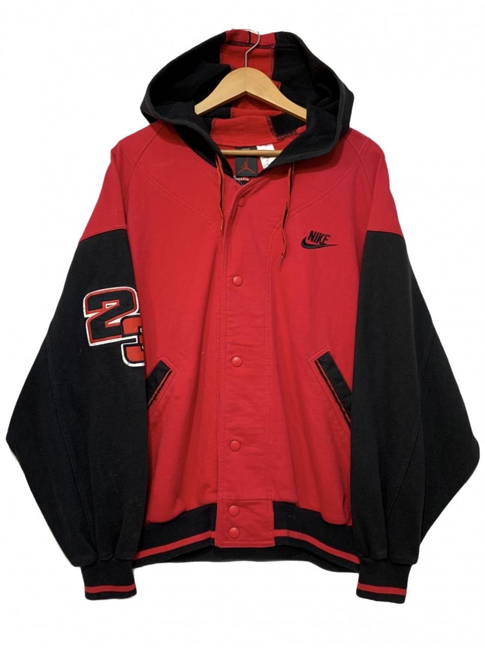 93年製 NIKE AIR JORDAN Hooded Sweat Varsity Jacket 赤黒 M 90s