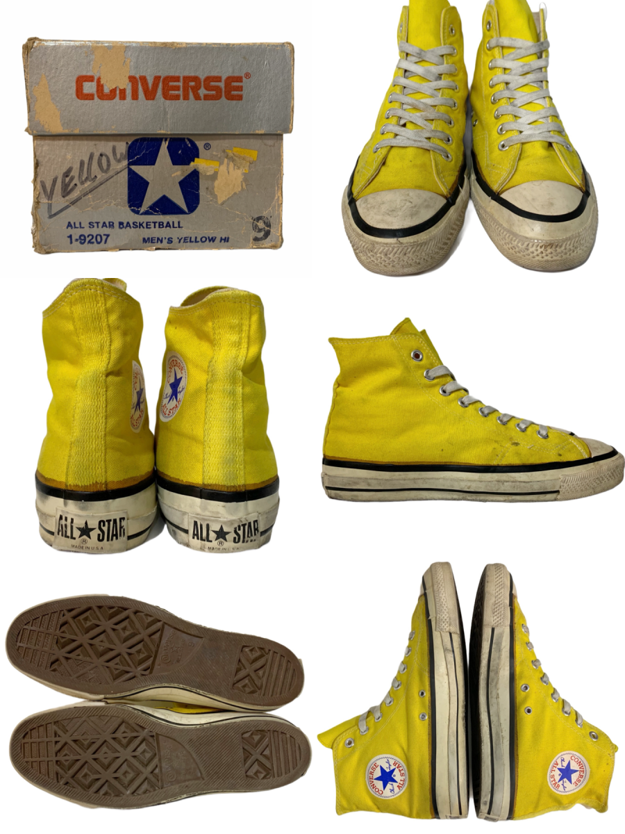 USA製 80s CONVERSE ALL STAR HI レモンイエロー US9/27.5 コンバース オールスター ハイカット 当て布 黄  アメリカ製 Made In USA 古着 - NEWJOKE ONLINE STORE