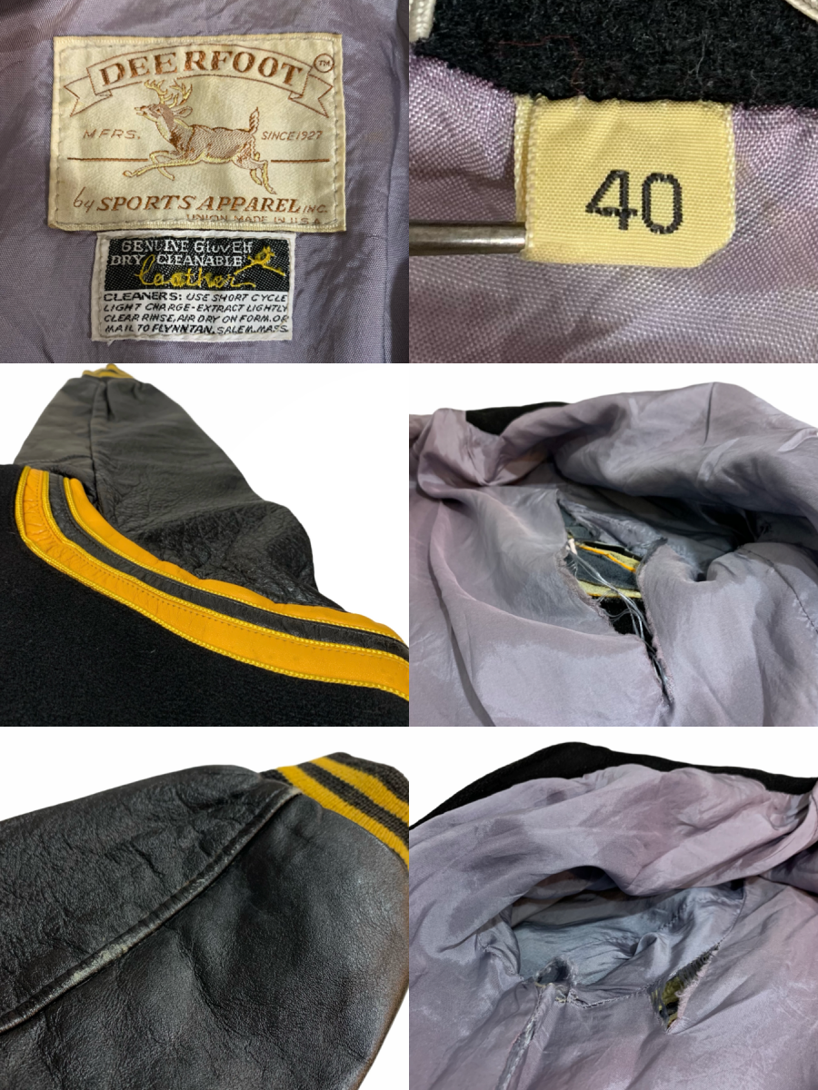 USA製 60s DEERFOOT Wool Long Varsity Jacket 黒黄 40 ロング USA製 60s DEERFOOT Wool Long Varsity Jacket 黒黄 40 ロング